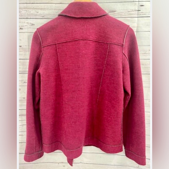 Eileen Fisher Cranberry Wool Blend Peacoat Jacket, Classic Minimalist Cozy M - Picture 2 of 9
